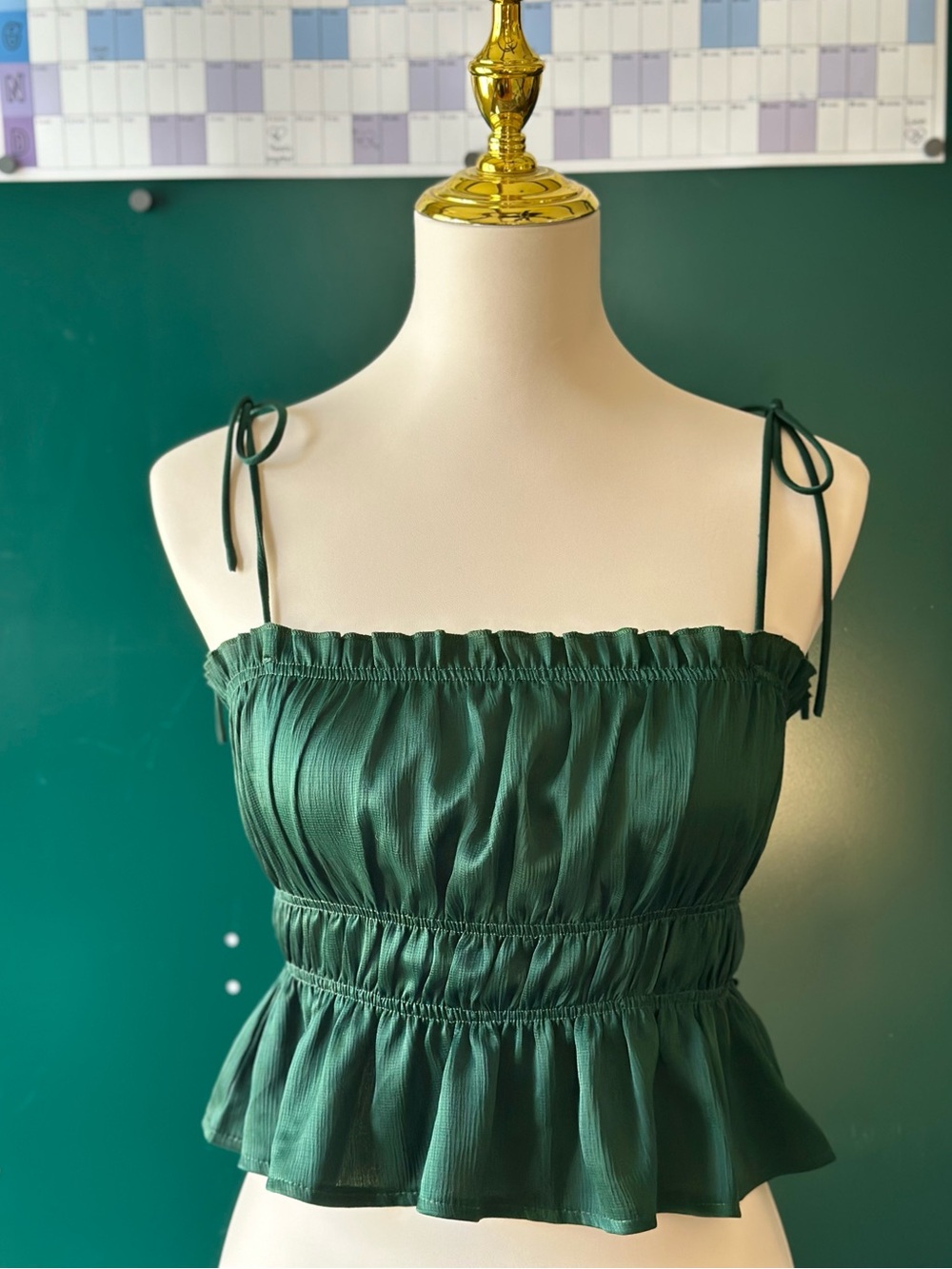 Princess Polly Dark Green Tie-Shoulder Smocked Cami